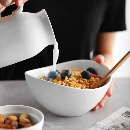 19 Ounces Ceramic Serving Bowls, Sturdy Porcelain White Oval Salad Bowls, Stackable Food Server Fruit Display Dishes , Microwave and Dishwasher Safe, Set of 6