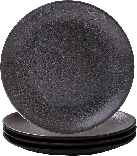 Black Plates Set, Ceramic Dinner Plates, 8 Inch  Ceramic Plates Set of 4