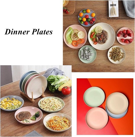 Wheat Straw Plates Lightweight Unbreakable Dinner Dishes Plates Set Dishwasher & Microwave Safe (Large 4 Pack 8')
