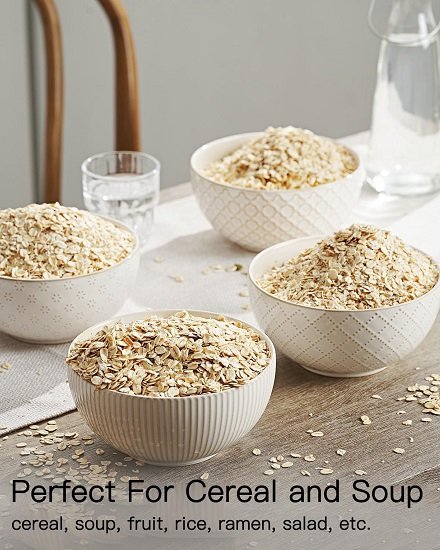 Ceramic Soup Bowls, Cereal Bowl Set of 4 with Assorted Embossment (6.1 inch & 30 oz), Farmhouse Vintage Color Bowls for Kitchen